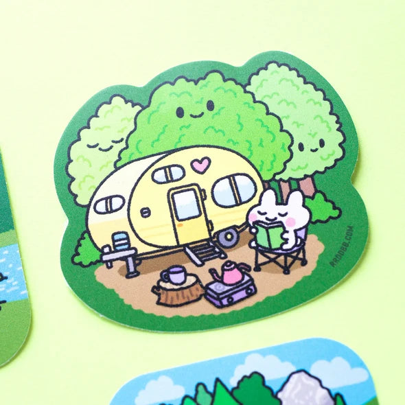 Bunny Camping In Forest Vinyl Sticker