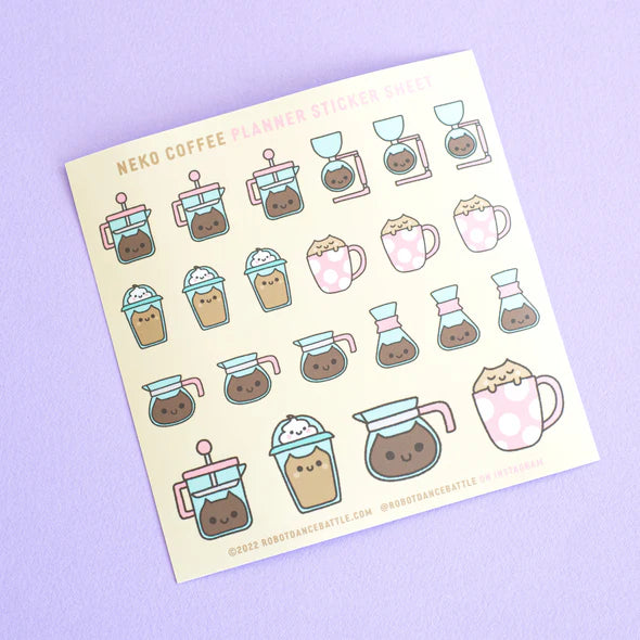 Neko Coffee Cat Planner Sticker Sheet