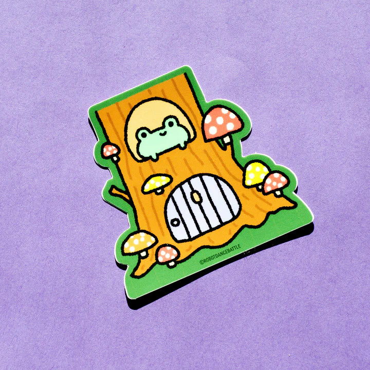 Froggy In Mushroom Tree Trunk House Sticker