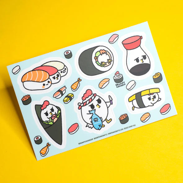 Grumpy Chicken Sushi Sticker Sheet